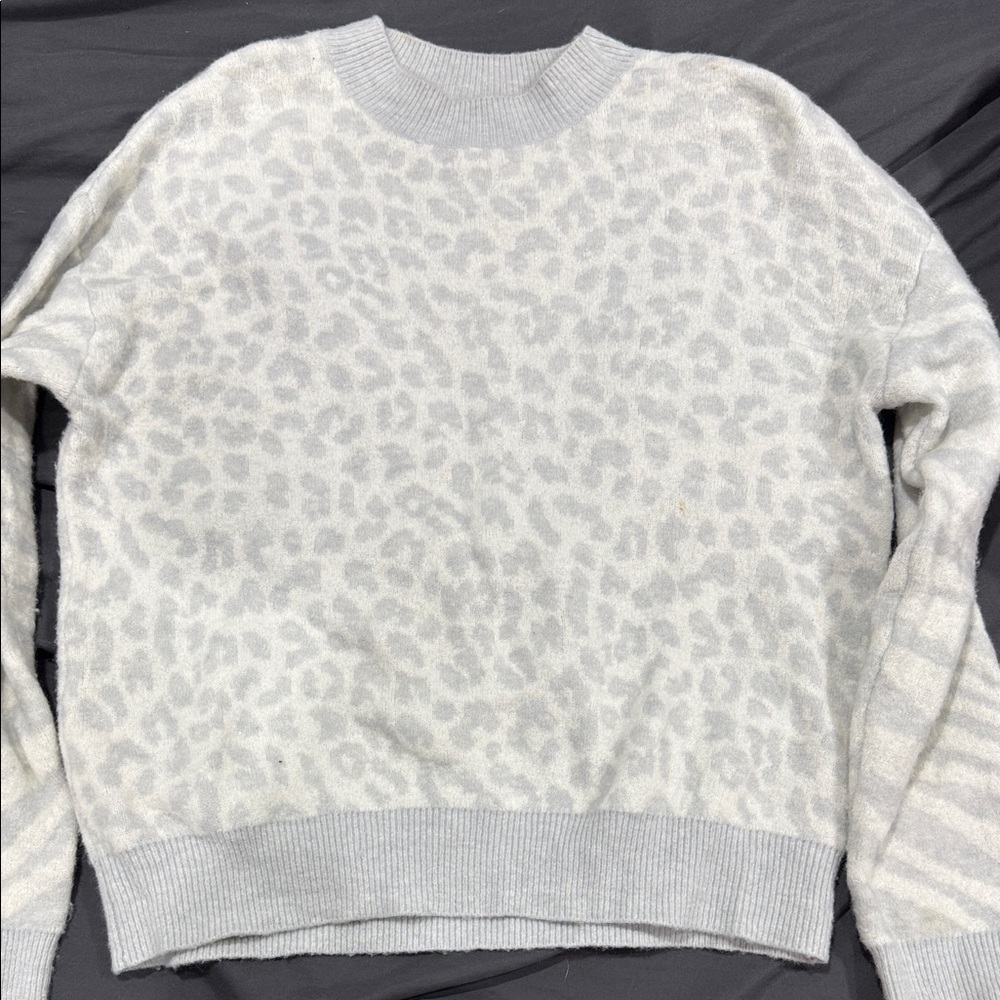 Rails Cream and Gray Leopard Print Sweater